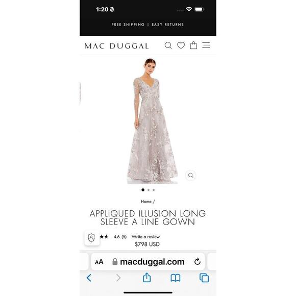 Mac Duggal Vintage Lilac Floral Embroidered Long Sleeve A-Line Gown Size 10 NWT - Picture 4 of 12